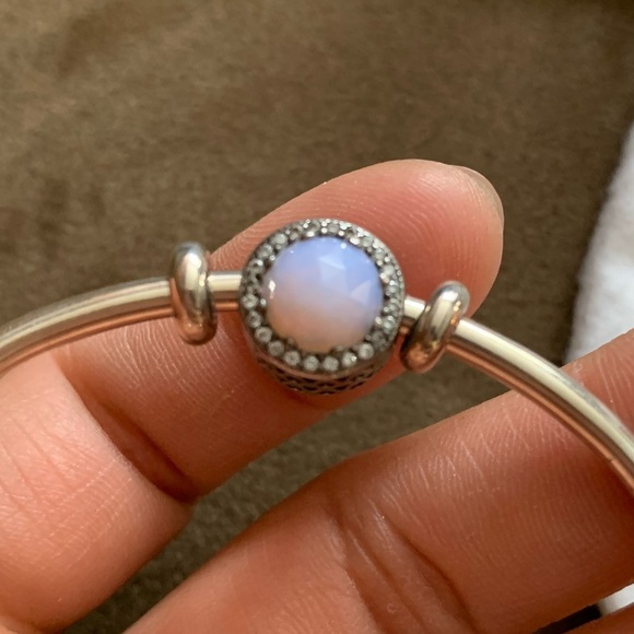 Pandora Open Bangle Charm Bracelet w/ 1 Pandora Charms & 2 Pandora Stoppers EUC - Picture 14 of 16